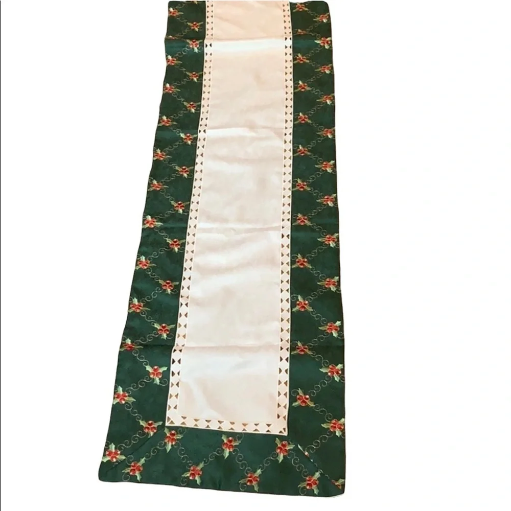 Christmas table runner with holly berry design 16” x 90”